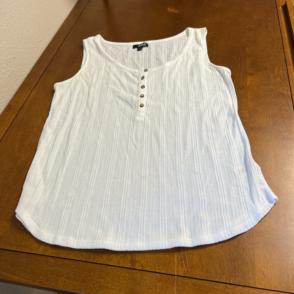 White Sleeveless Top with Button Detail